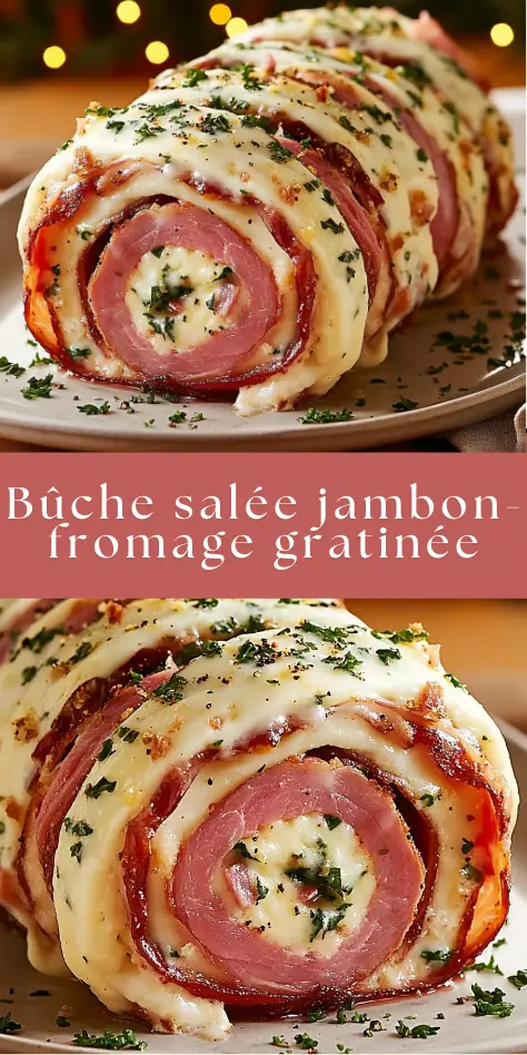 Bûche salée jambon-fromage gratinée dorée au four