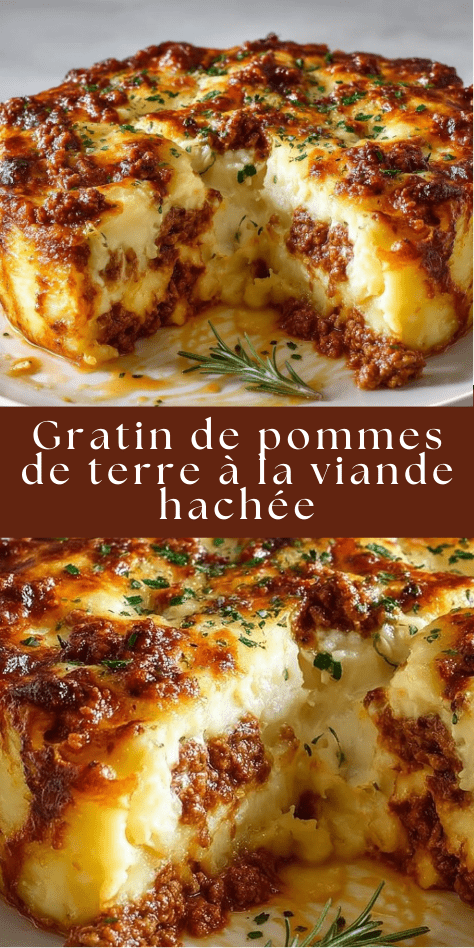 Gratin de pommes de terre à la viande hachée gratiné au four