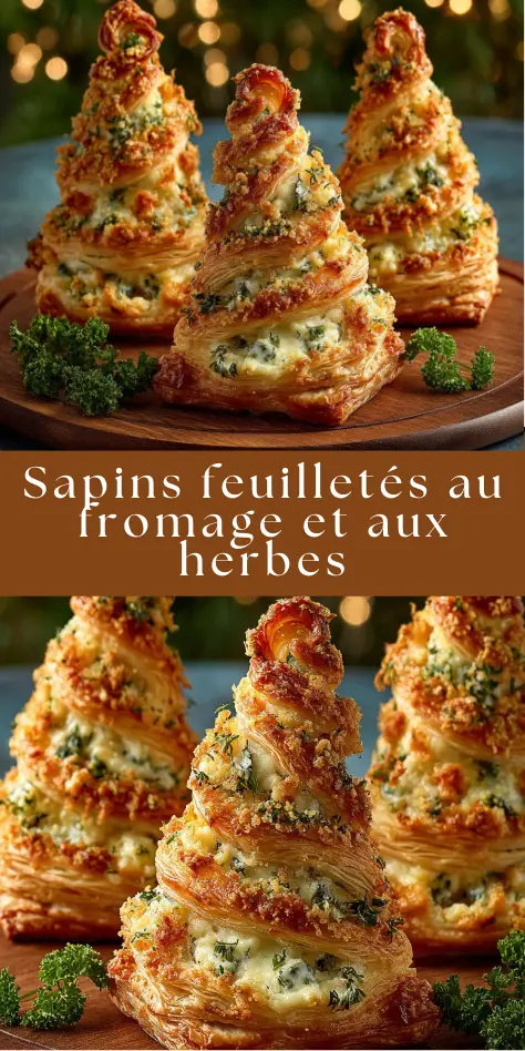 Sapins feuilletés au fromage et aux herbes dorés au four