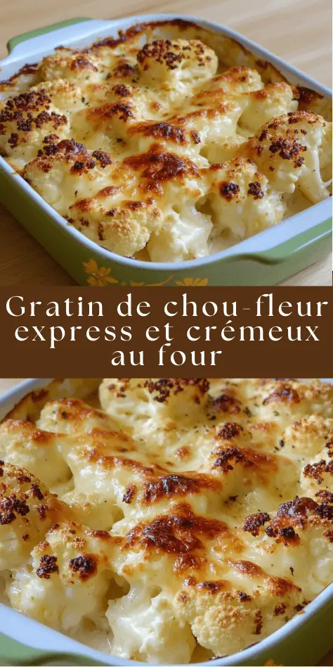 Gratin de chou-fleur crémeux au fromage, doré au four dans un plat familial.