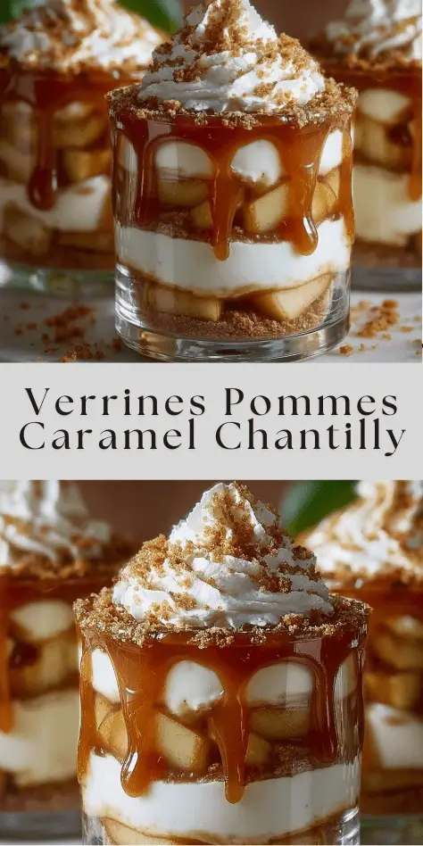 Verrines aux pommes caramélisées avec caramel maison et chantilly vanillée légère.