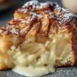 Fondant aux pommes et mascarpone, gâteau moelleux aux pommes avec texture fondante et dorée.