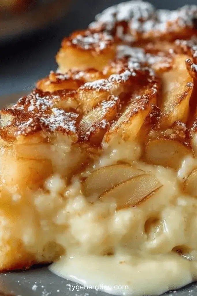 Fondant aux pommes et mascarpone, gâteau moelleux aux pommes avec texture fondante et dorée.