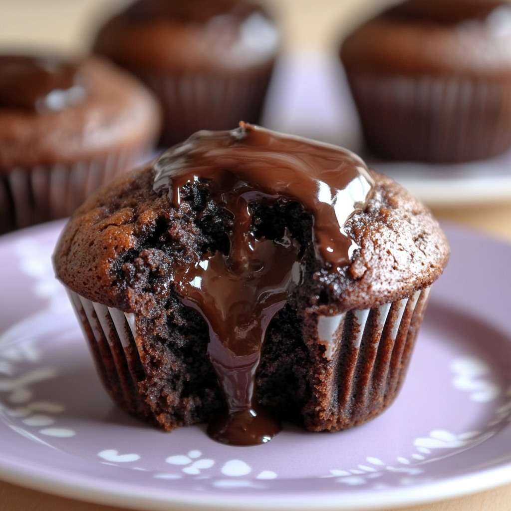 Muffins au chocolat cœur fondant avec intérieur coulant et texture moelleuse