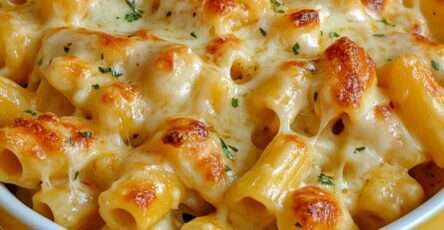 Mac and cheese gratiné au four avec fromage fondu et croûte dorée croustillante