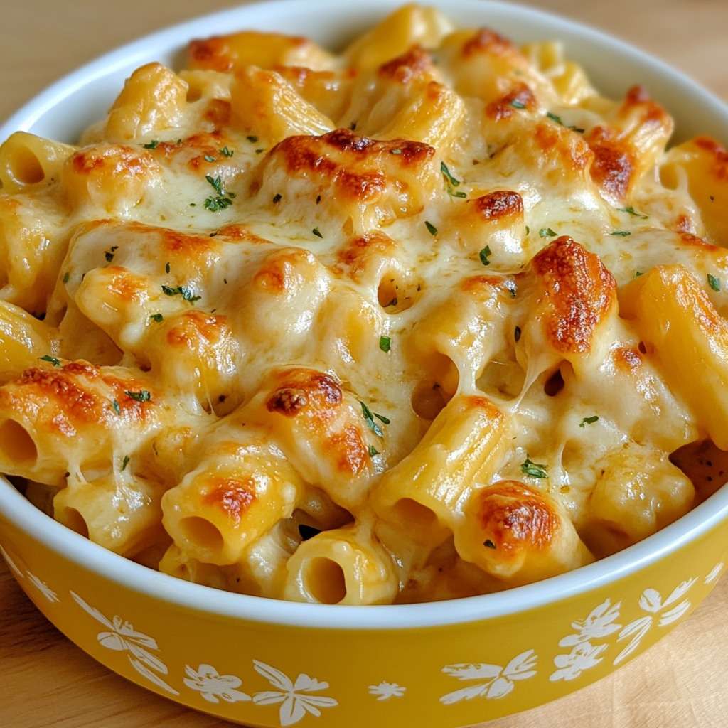 Mac and cheese gratiné au four avec fromage fondu et croûte dorée croustillante