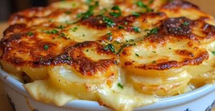 Gratin dauphinois fondant et croustillant avec pommes de terre crémeuses et croûte dorée