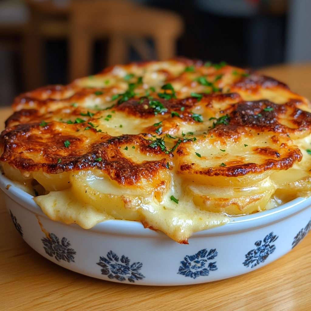 Gratin dauphinois fondant et croustillant avec pommes de terre crémeuses et croûte dorée