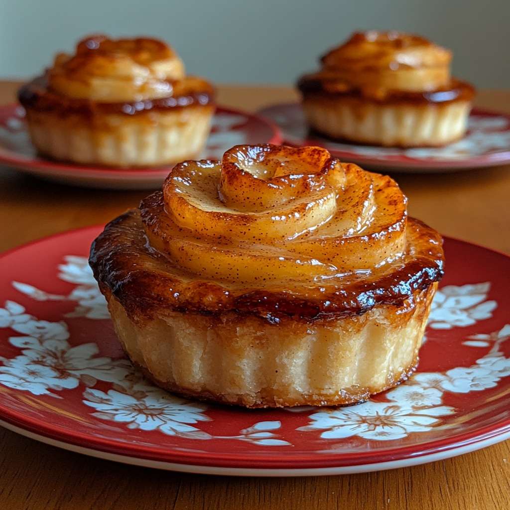 Tartelettes roses aux pommes sans sucre avec pâte aux amandes et pommes finement roulées