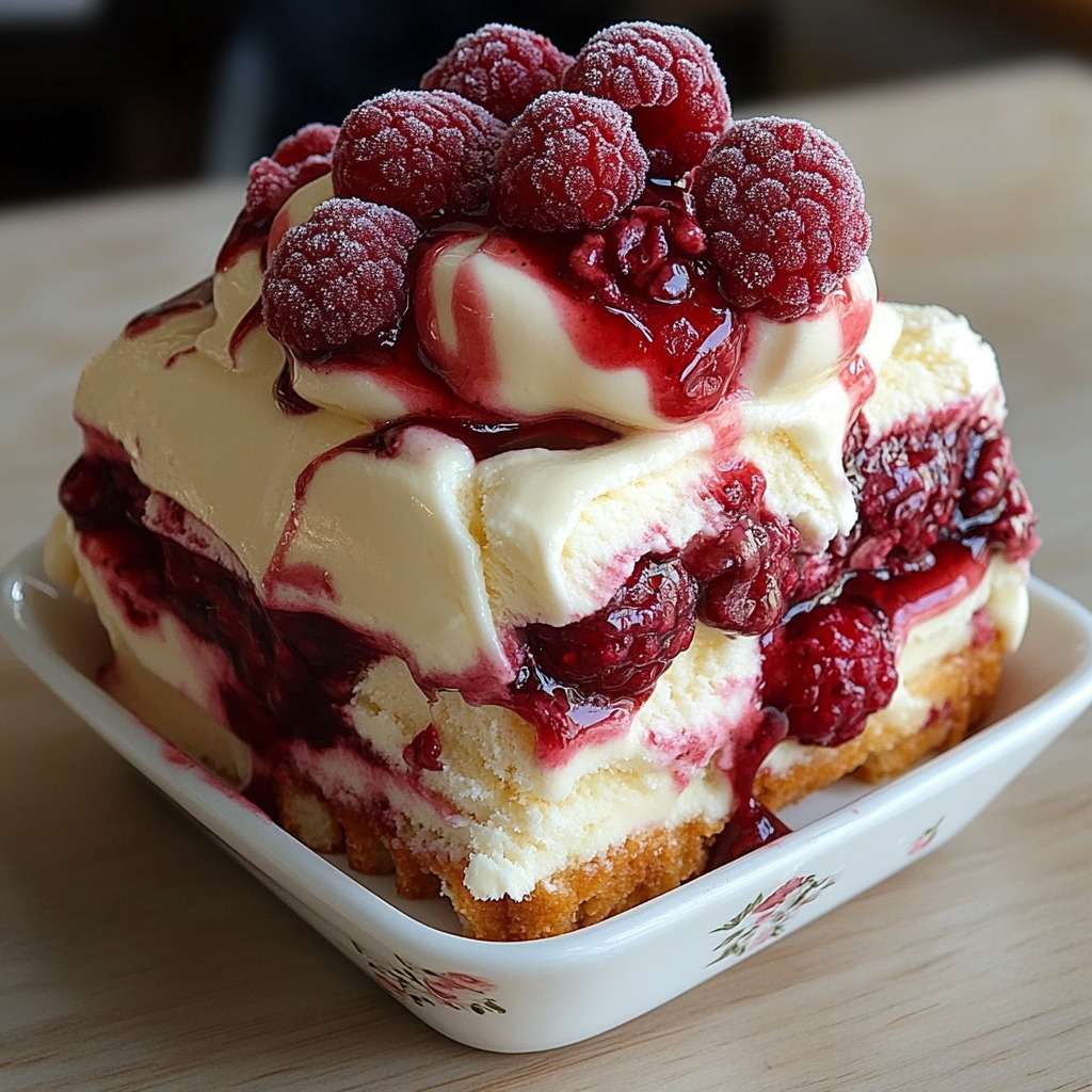 Gâteau crémeux aux framboises avec couches de génoise imbibée, chantilly mascarpone onctueuse et framboises fraîches.