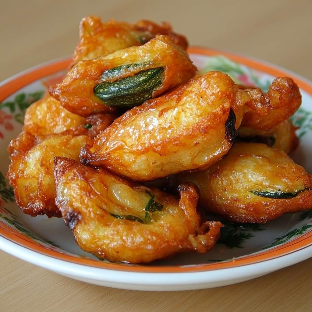 Beignets de courgettes croustillants et dorés sortis de friture, enrobés d’une pâte légère, servis chauds sur papier absorbant
