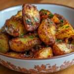 Pommes de terre rôties au four, dorées et croustillantes, enrobées d’épices, d’ail et de persil frais, servies bien chaudes en accompagnement