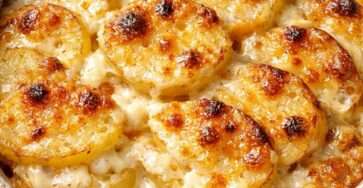 Gratin fondant de pommes de terre au fromage doré au four, couches fines de pommes de terre nappées de crème et fromage gratiné.