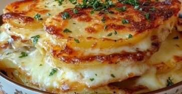 Gratin dauphinois au Airfryer doré et fondant, pommes de terre en fines rondelles nappées de crème, dessus gratiné au fromage.