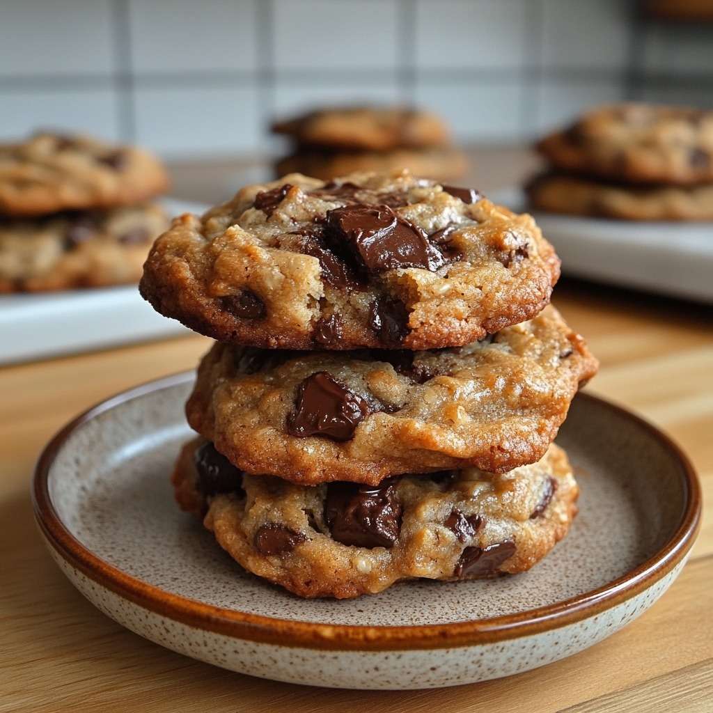 Cookies sans sucre aux pépites de chocolat noir 85 %, texture dorée et légèrement craquelée, bords croustillants et centre fondant, pépites visibles en surface sur une plaque recouverte de papier cuisson.