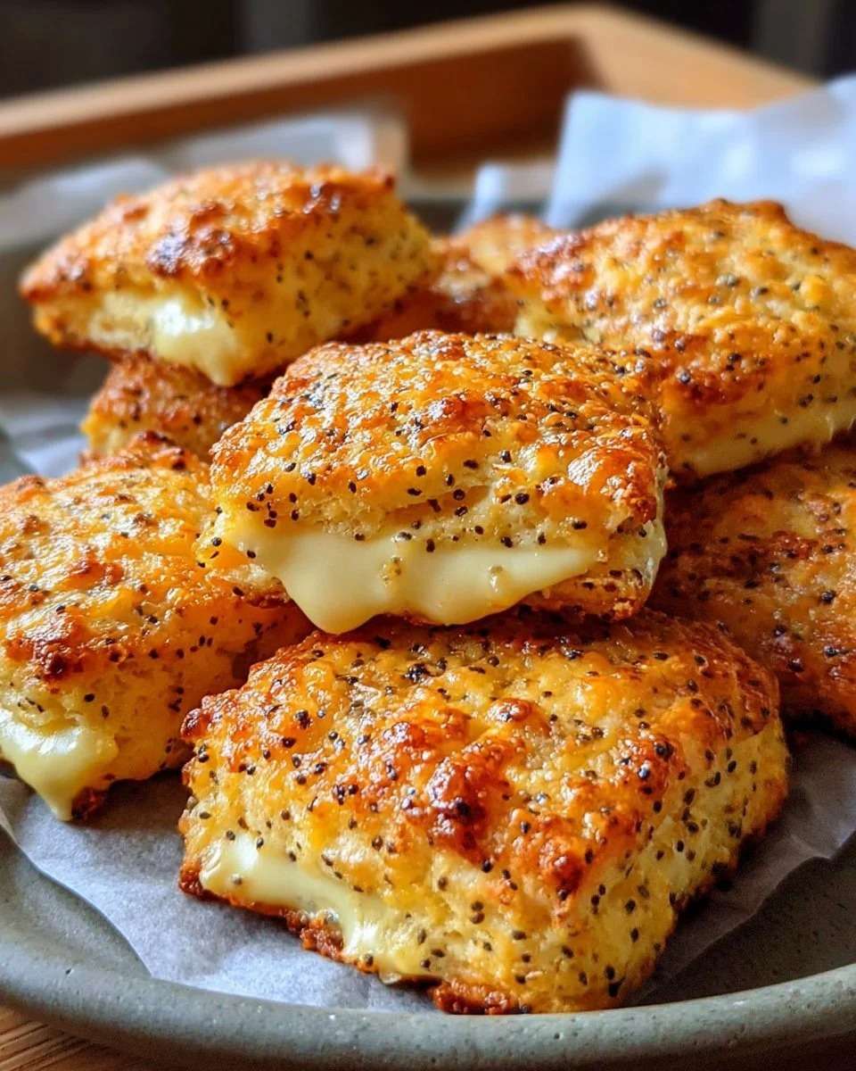 Biscuits apéro dorés à la moutarde et au Comté, croustillants à l’extérieur et fondants à cœur, disposés sur une planche en bois