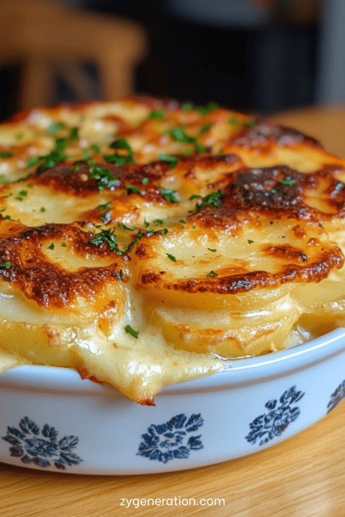 Gratin dauphinois fondant et croustillant avec pommes de terre crémeuses et croûte dorée
