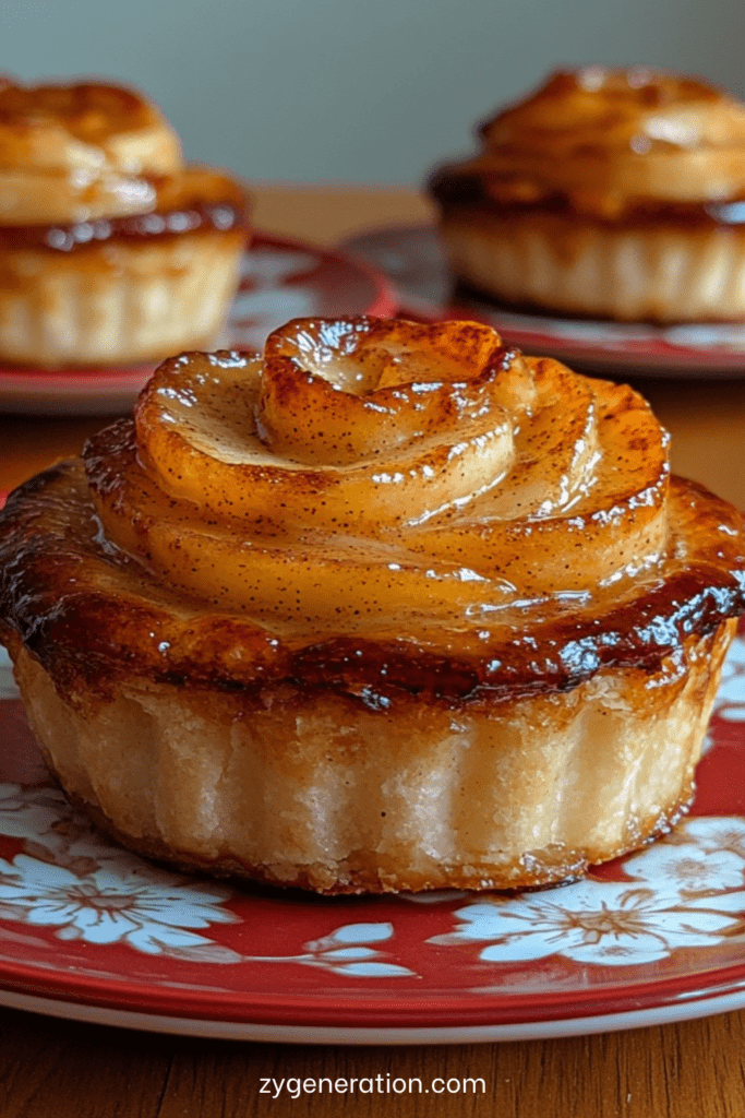 Tartelettes roses aux pommes sans sucre avec pâte aux amandes et pommes finement roulées