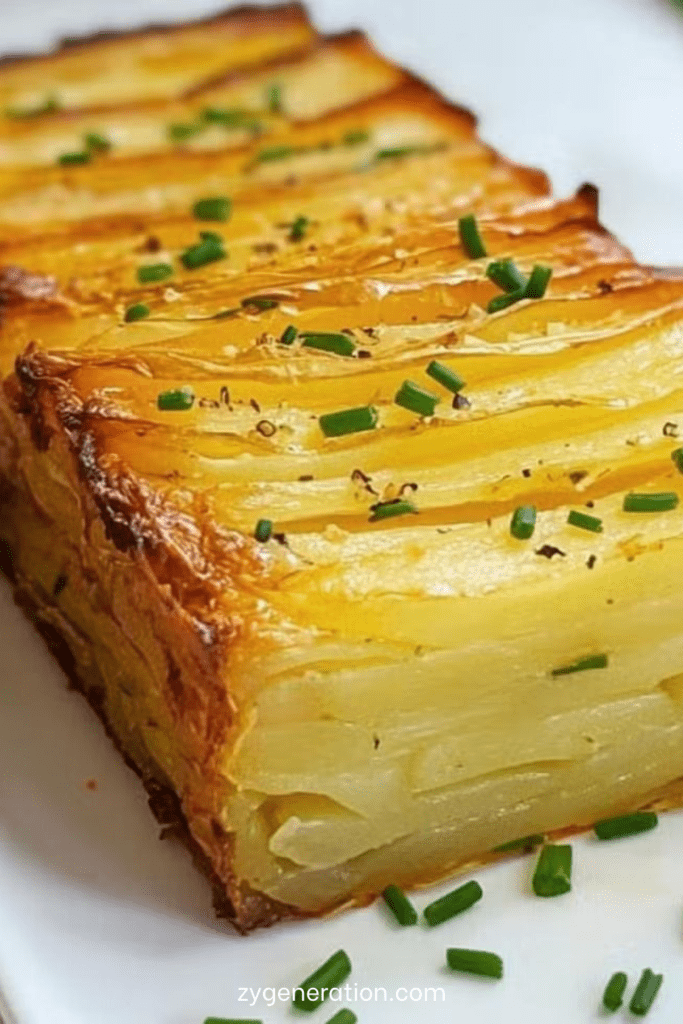 Gâteau invisible salé aux fines lamelles de pommes de terre et comté, intérieur fondant et dessus doré légèrement croustillant