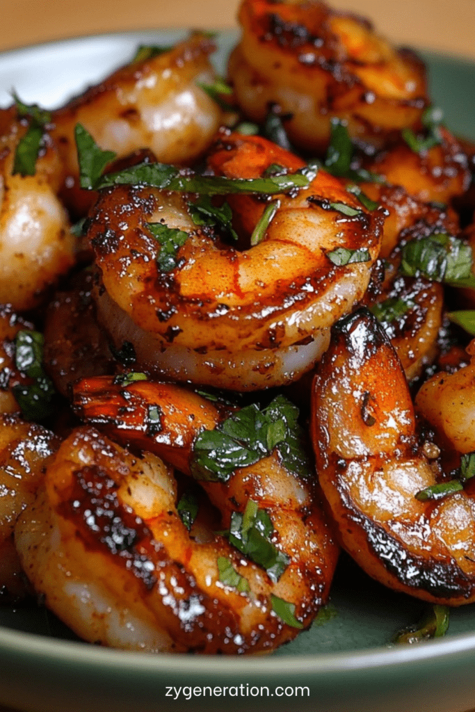 Crevettes grillées épicées au paprika et citron, nappées d’une sauce brillante à l’ail et parsemées de persil frais, servies bien chaudes