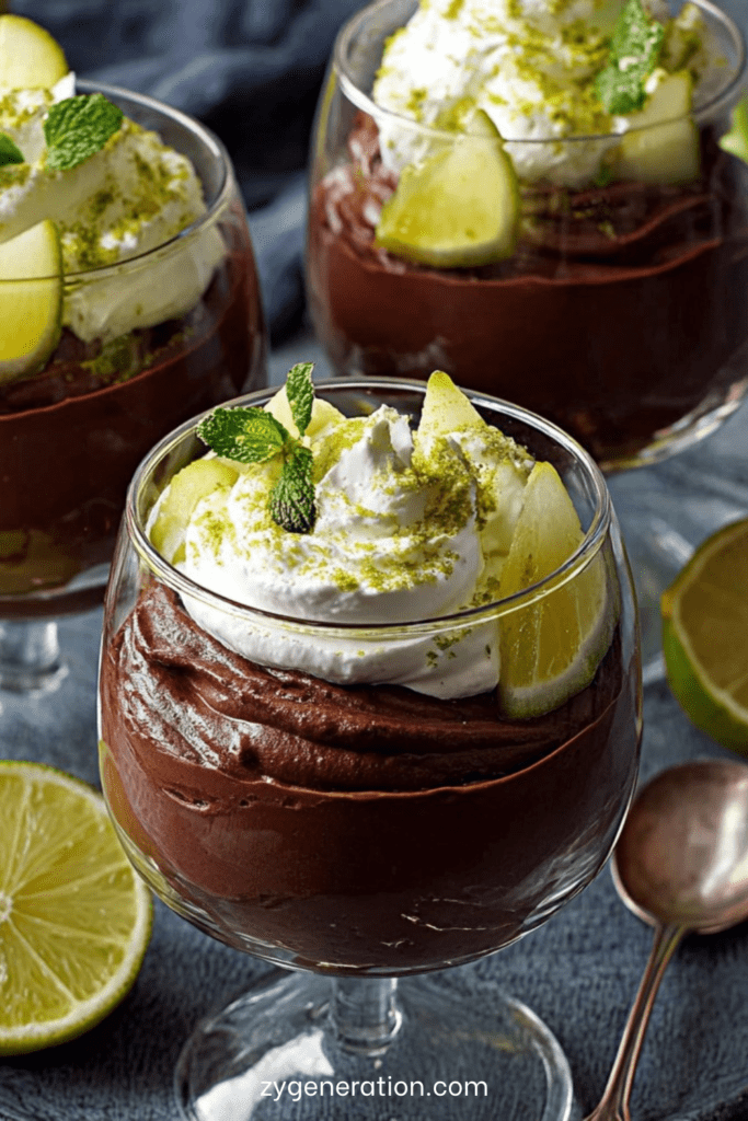 Verrines chocolat citron vert et chantilly menthe