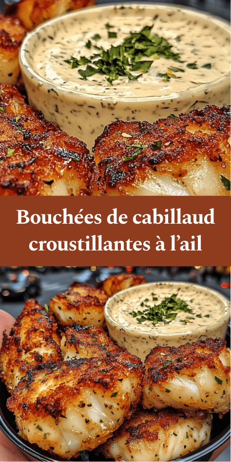 Bouchées de cabillaud croustillantes dorées à l’ail, panure panko croquante, servies avec sauce citron aux herbes fraîches et quartiers de citron