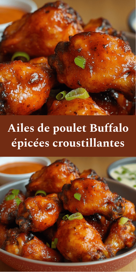 Ailes de poulet Buffalo croustillantes enrobées de sauce piquante au beurre, servies chaudes avec céleri, carottes et sauce au fromage