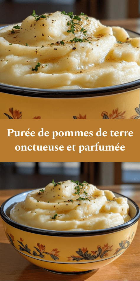 Purée de pommes de terre maison onctueuse et crémeuse, parsemée de persil frais et servie chaude dans un plat.
