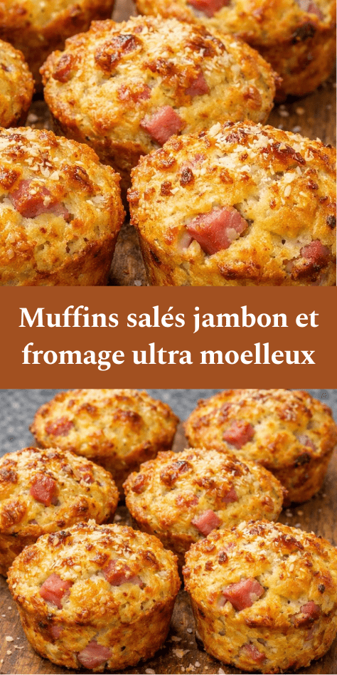 Muffins salés au jambon et fromage dorés au four, texture moelleuse avec emmental fondant et parmesan gratiné sur le dessus.