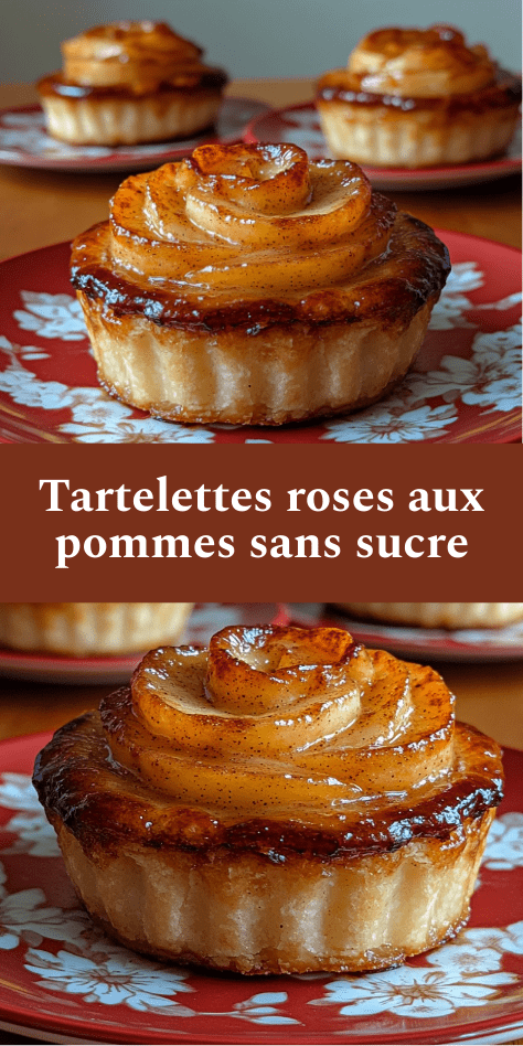 Tartelettes roses aux pommes sans sucre avec pâte aux amandes et pommes finement roulées