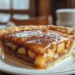 Tarte aux pommes au caramel fondant avec pâte dorée croustillante, pommes tendres parfumées à la cannelle et nappage brillant au caramel onctueux.