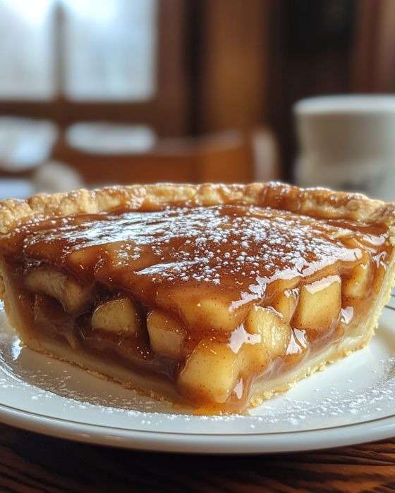 Tarte aux pommes au caramel fondant avec pâte dorée croustillante, pommes tendres parfumées à la cannelle et nappage brillant au caramel onctueux.