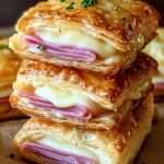 croustillants feuilletésau jambon et fromage dorés au four avec pâte feuilletée gonflée et cœur fondant