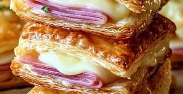 croustillants feuilletésau jambon et fromage dorés au four avec pâte feuilletée gonflée et cœur fondant