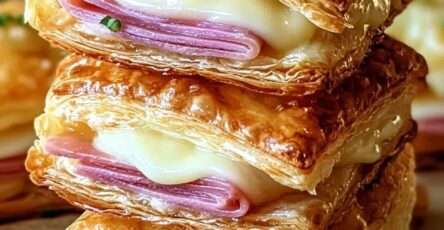 croustillants feuilletésau jambon et fromage dorés au four avec pâte feuilletée gonflée et cœur fondant