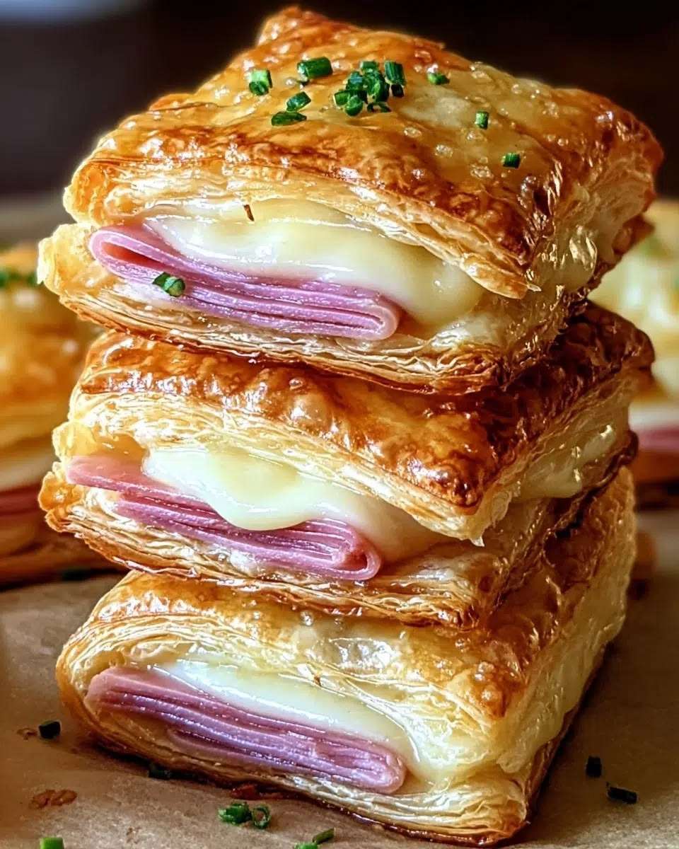 croustillants feuilletésau jambon et fromage dorés au four avec pâte feuilletée gonflée et cœur fondant
