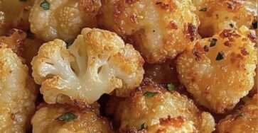 Bouchées de chou-fleur croustillantes au parmesan, dorées au four, servies chaudes avec persil frais et sauce crémeuse maison.