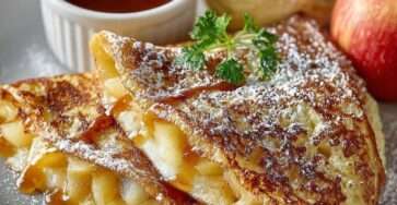 crêpes aux pommes fondantes légèrement caramélisées, saupoudrées de sucre glace et servies avec un filet de miel.