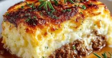 Hachis Parmentier gratiné avec purée de pommes de terre dorée et viande de bœuf mijotée, servi chaud dans un plat familial.