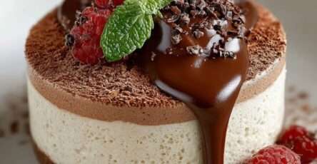 Verrines de mousse au chocolat et mascarpone, texture aérienne et crémeuse, saupoudrées de cacao avec copeaux de chocolat.