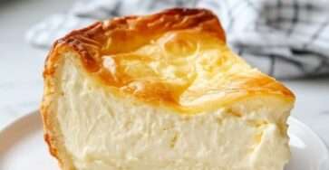 Cheesecake allemand maison au fromage blanc, légèrement doré, fondant et aérien, servi en parts sur un plat avec une texture crémeuse et une touche de citron.