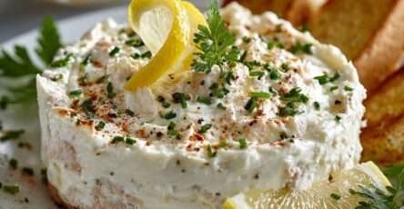 Crème au thon maison crémeuse et citronnée, servie en tartinade avec toasts et herbes fraîches pour un apéritif rapide et gourmand.