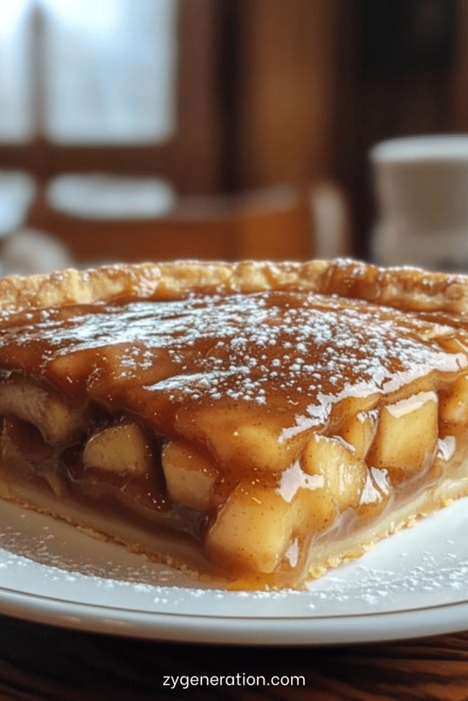 Tarte aux pommes au caramel fondant avec pâte dorée croustillante, pommes tendres parfumées à la cannelle et nappage brillant au caramel onctueux.