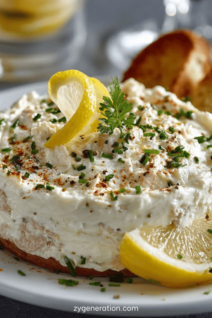 Crème au thon maison crémeuse et citronnée, servie en tartinade avec toasts et herbes fraîches pour un apéritif rapide et gourmand.