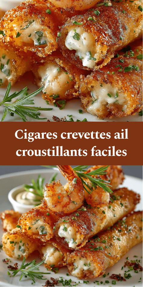 Cigares croustillants aux crevettes et ail dorés à la poêle, servis chauds avec sauce, herbes fraîches et texture bien croustillante.