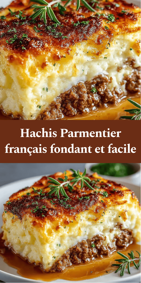 Hachis Parmentier gratiné avec purée de pommes de terre dorée et viande de bœuf mijotée, servi chaud dans un plat familial.