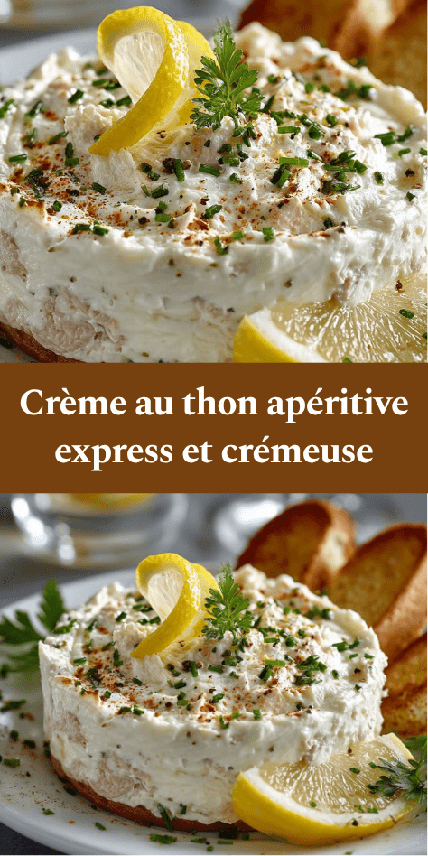Crème au thon maison crémeuse et citronnée, servie en tartinade avec toasts et herbes fraîches pour un apéritif rapide et gourmand.