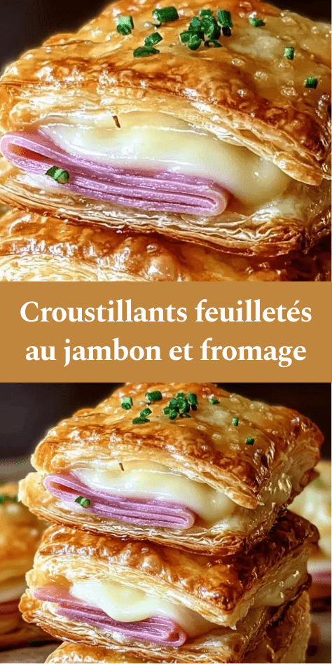 croustillants feuilletésau jambon et fromage dorés au four avec pâte feuilletée gonflée et cœur fondant