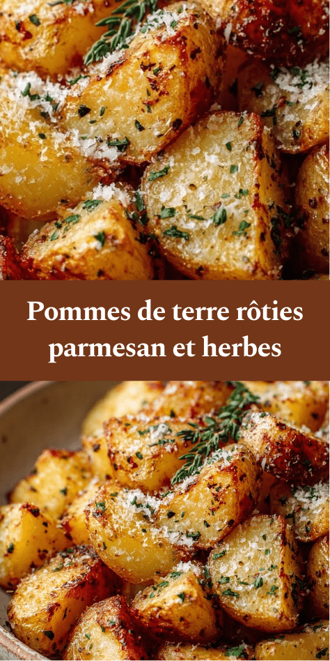 Pommes de terre rôties au four avec parmesan doré, herbes aromatiques, ail et persil frais, croustillantes et servies chaudes.