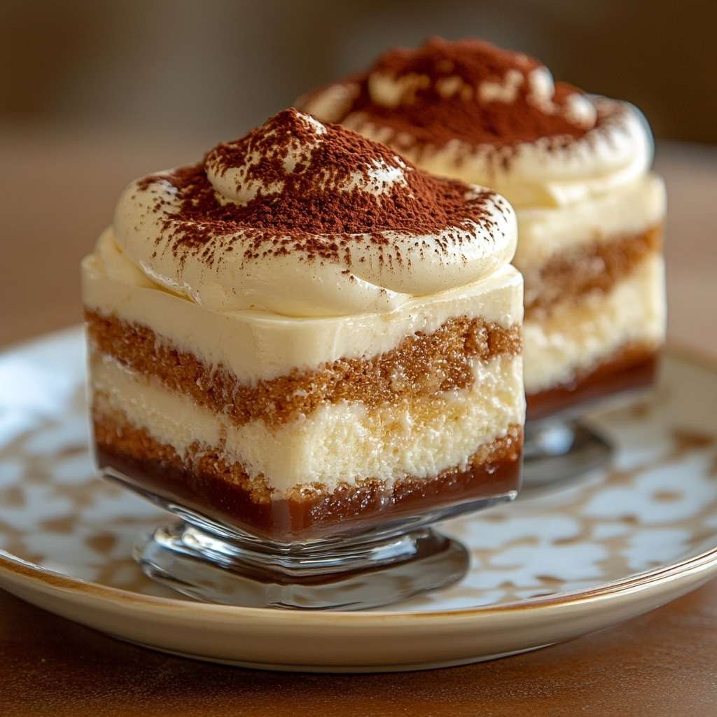 Tiramisu en verrines crémeux avec couches de biscuits imbibés de café, crème mascarpone légère et cacao saupoudré sur le dessus.